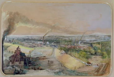 Industrial landscape in the Blanzy coal field, Saone-et-Loire, c.1860